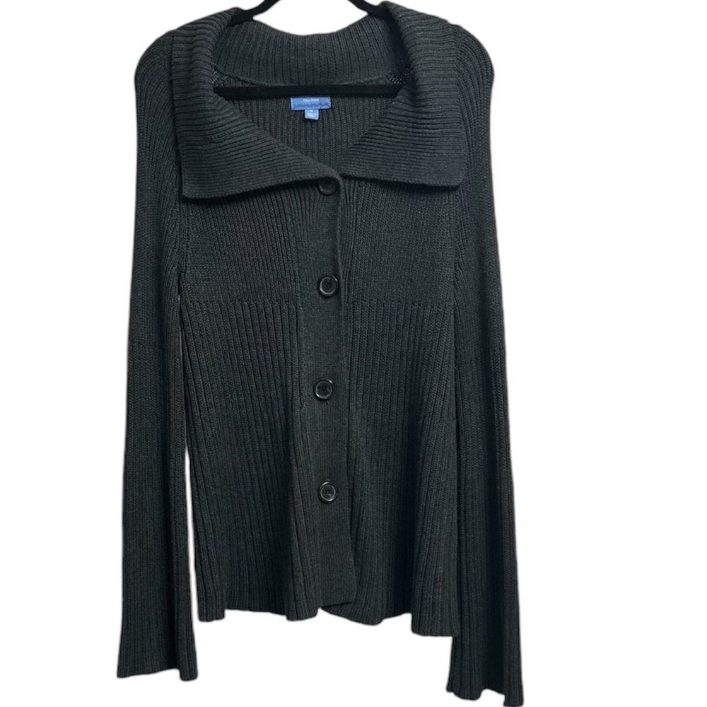 SimplyVera Wang Heather Gray Button Up Cape Collar Knit Sweater Medium